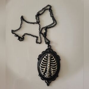 Black Gothic Skeleton Ribcage Cameo Necklace